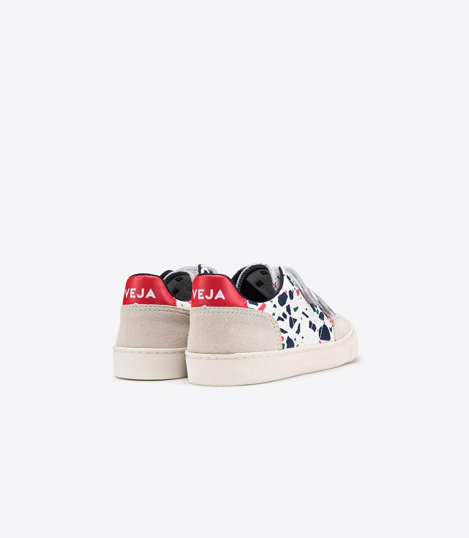 Kids Veja V-12 Cuero Terrazzo Pekin Outlet Blancas | ZCLMJ64562