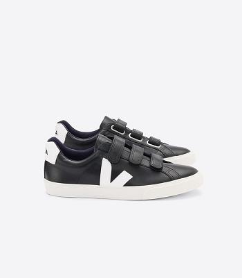 Adults Veja 3-lock Cuero Outlet Negras Blancas | CLQCS53206