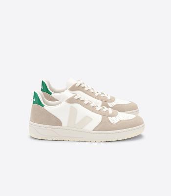 Adults Veja V-10 Chromefree Cuero Sahara Emeraude Outlet Blancas | FCLHY28605