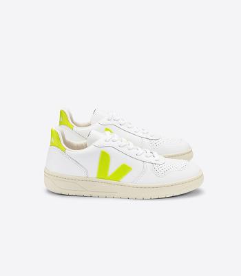 Adults Veja V-10 Cuero Jaune Fluo Outlet Blancas | ZCLMJ52447