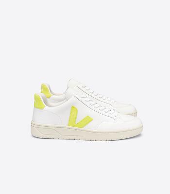 Adults Veja V-12 Cuero Jaune Fluo Outlet Blancas | CLZPD97551