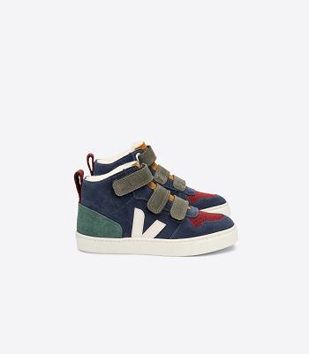 Kids Veja V-10 Mid Fured Gamuza Multico Nautico Cyprus Outlet Indigo | GCLUC85659